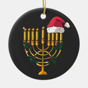 Kerstmis Hanukkah Joods Kerstman Menorah Keramisch Ornament