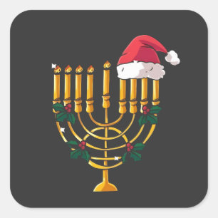 Kerstmis Hanukkah Joods Kerstman Menorah Vierkante Sticker