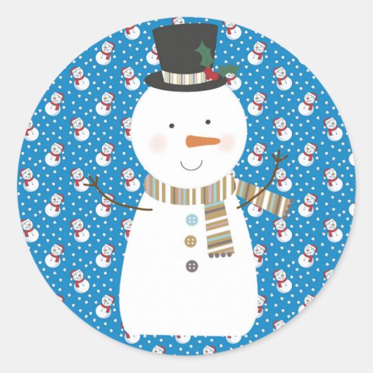 Kerstmis Happy Cartoon Snowman Ronde Sticker (Voorkant)