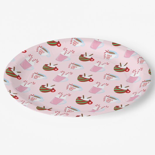 Kerstmis Heet Cacao Patroon Papieren Bordje (Gekanteld)