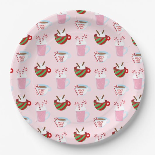 Kerstmis Heet Cacao Patroon Papieren Bordje (Voorkant)