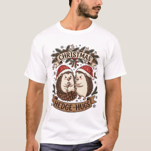 Kerstmis heg omhelzingen egels kerstmannen mutsen t-shirt