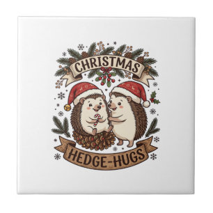 Kerstmis heg omhelzingen egels kerstmannen mutsen tegeltje
