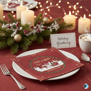 Kerstmis & Helder Rood & Goud Rendier Slede Kerstm Servet