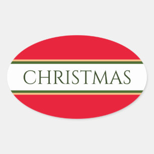KERSTMIS Helder Rood Groen Wit Racing Stripes Ovale Sticker