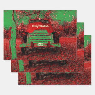  Kerstmis Helderrode, roodroodrokerige truck Inpakpapier Vel