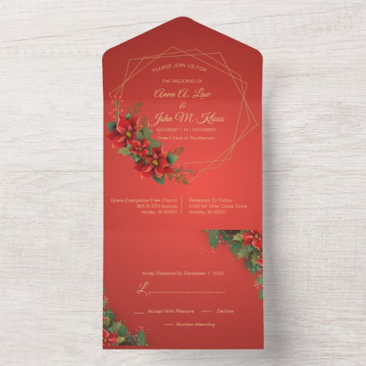 Kerstmis helemaal in één bruiloft all in one uitnodiging (Binnen)