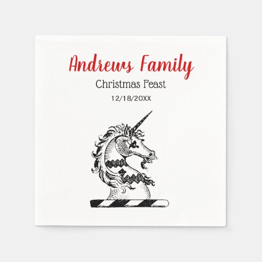 Kerstmis Heraldic Unicorn Head Embleem Crest Servetten (Voorkant)