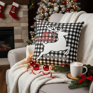 Kerstmis Hert Zwart & Wit Plaid Naam Dekkussen Kussen