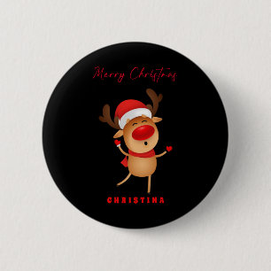 Kerstmis herten cartoon kerst t-shirt ronde button 5,7 cm