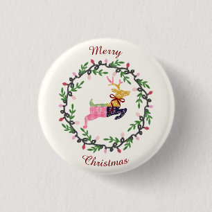 Kerstmis herten met krans aanpassen ronde button 3,2 cm