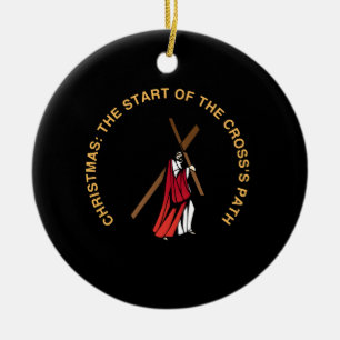 Kerstmis: het begin van het pad van het kruis keramisch ornament