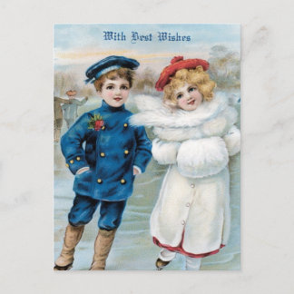 Kerstmis, het ijs van Kinderen het schaatsen Feestdagenkaart