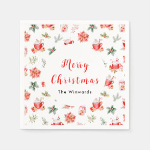 Kerstmis Hete Cacao en Rode Poinsettias Servet