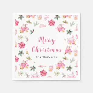 Kerstmis Hete Cacao en Roze Poinsettias Servet