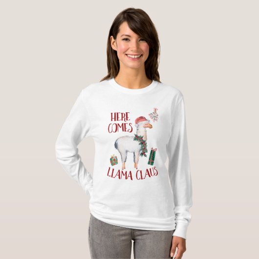 Kerstmis hier komt Llama Claus T-shirt (Voorkant volledig)