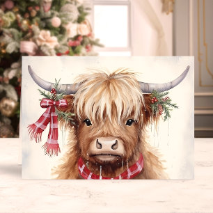 Kerstmis Highland Koe met Schotse Sjaal  Feestdagen Kaart