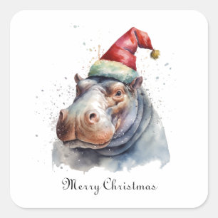 Kerstmis Hippo, aanpasbaar Vierkante Sticker