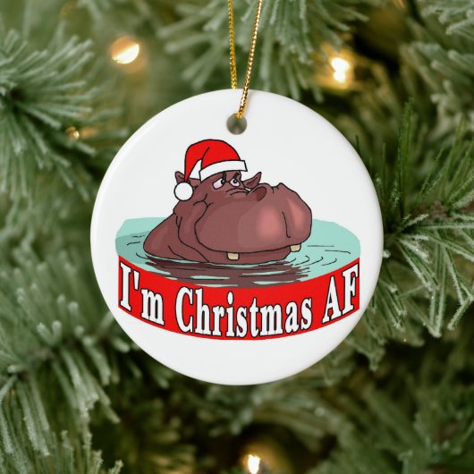 Kerstmis Hippopotamus Keramisch Ornament (Boom)