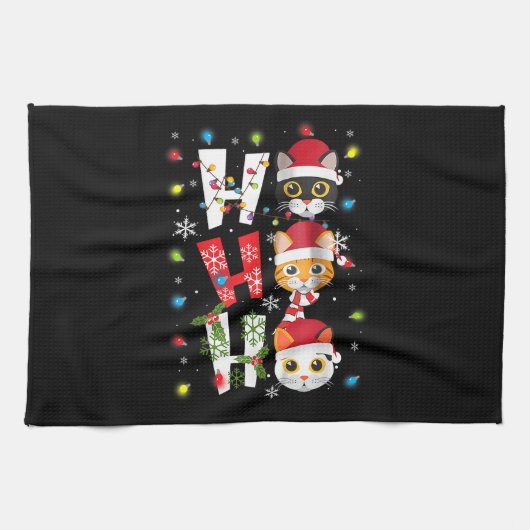 Kerstmis Ho Ho Ho Cat Lovers Lights Pajamas Funny Theedoek (Horizontaal)