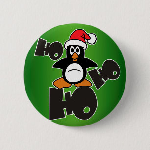 Kerstmis - Ho Ho Ho kerstman pinguïn 1 Ronde Button 5,7 Cm