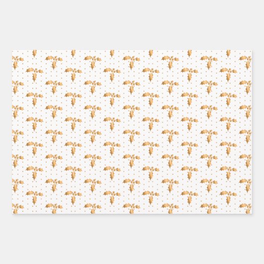 Kerstmis Holly, Baubles en Holly op Wit Inpakpapier Vel (Voorkant)