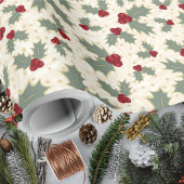 Kerstmis - Holly Berries en Leaves Cadeaupapier