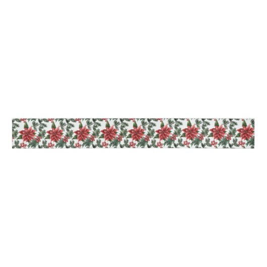 Kerstmis, Holly Berries en Leaves Grosgrain Lint (Voorkant)