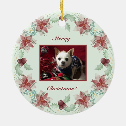 Kerstmis Holly Berry Botanische groen Evergreen Keramisch Ornament (Achterkant)