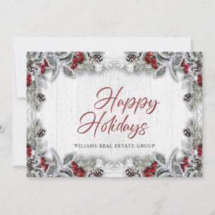 Kerstmis Holly Berry Corporate Rustic Greeting Feestdagenkaart