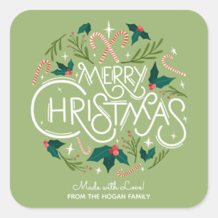 Kerstmis Holly Berry Homemade Food Holiday Baking Vierkante Sticker