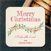 Kerstmis Holly Berry Homemade Food Holiday Baking Vierkante Sticker