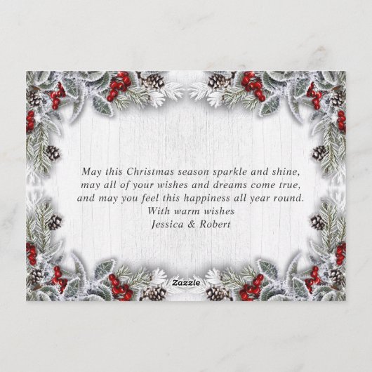 Kerstmis Holly Berry Pine Rustic Wood Greeting Feestdagenkaart (Achterkant)