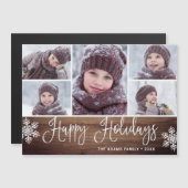 Kerstmis Holly Berry Rustic 5 FOTO Magnetic Card (Voorkant / Achterkant)