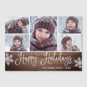 Kerstmis Holly Berry Rustic 5 FOTO Magnetic Card