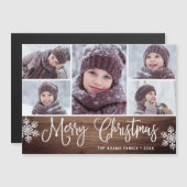 Kerstmis Holly Berry Rustic 5 FOTO Magnetic Card (Voorkant / Achterkant)