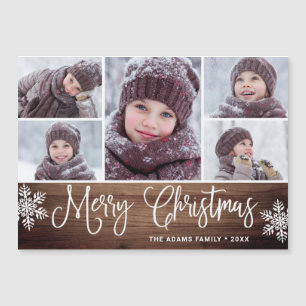 Kerstmis Holly Berry Rustic 5 FOTO Magnetic Card