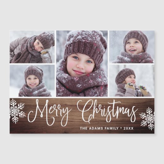 Kerstmis Holly Berry Rustic 5 FOTO Magnetic Card (Voorkant)