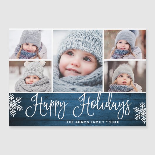 Kerstmis Holly Berry Rustic 5 FOTO Magnetic Card (Voorkant)