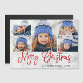 Kerstmis Holly Berry Rustic 5 FOTO Magnetic Card (Voorkant / Achterkant)