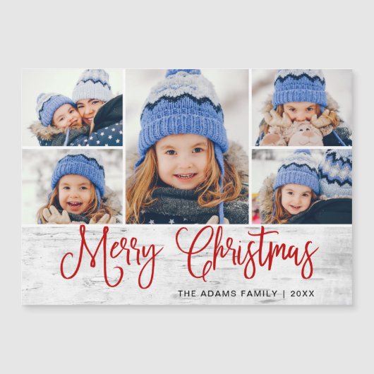 Kerstmis Holly Berry Rustic 5 FOTO Magnetic Card (Voorkant)