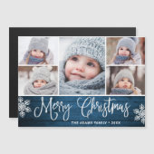 Kerstmis Holly Berry Rustic 5 FOTO Magnetic Card (Voorkant / Achterkant)