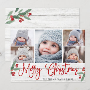 Kerstmis Holly Berry Rustic 5 PHOTO Greep Feestdagenkaart