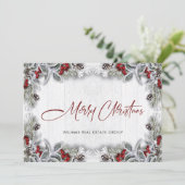 Kerstmis Holly Berry Rustic Corporate Greeting Feestdagenkaart (Staand voorkant)