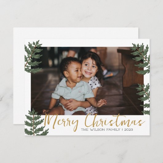 Kerstmis Holly Botanische groen Familie Foto Feestdagenkaart (Voorkant / Achterkant)