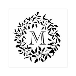 Kerstmis Holly en bessen krans Familie Monogram Rubberstempel