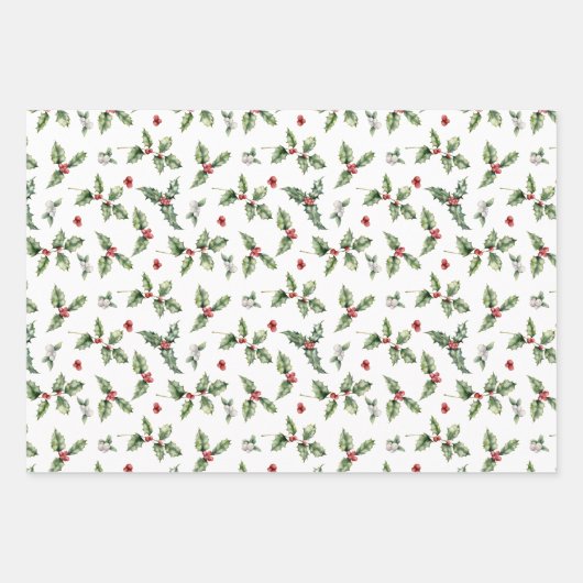 Kerstmis Holly en Mistletoe Inpakpapier Vel (Voorkant)