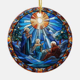 Kerstmis Holly Familie gebrandschilderd glas stijl Keramisch Ornament