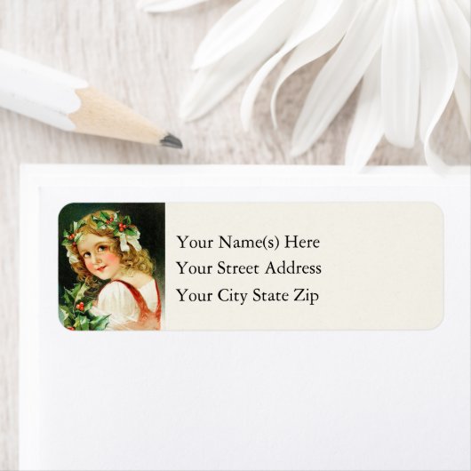 Kerstmis Holly Girl Etiket (Insitu)