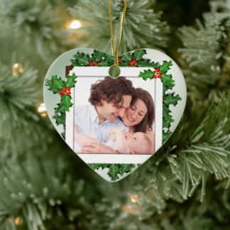 Kerstmis Holly Heart Shaped Family Photo Ornament